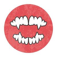 Vampire teeth with sharp fangs round emblem in retro style vector
