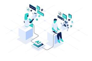 People interacting with AI technology illustration vector