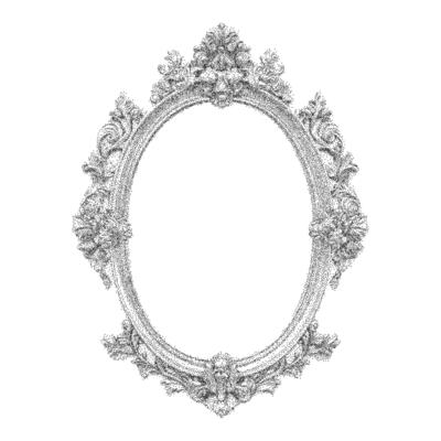 Classic vintage frame with fine engraved elements. Gritty ink texture, crosshatched shadows, single outlined shape perfect for labels or elegant composition.