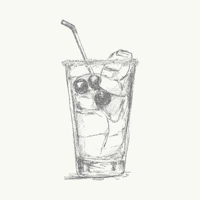 Hand drawn elegant Italian style summer cocktail and festive beverage with noisy gritty dot halftone texture, retro pop art stipple and vintage ink sketch.