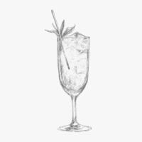 Classic Italian style cocktail, drink hand drawn with vintage ink sketch style, noisy gritty dot halftone effect and retro pop art stipple for lounge branding. vector