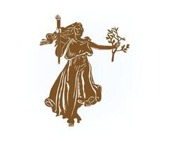 Greek Mythology Female Character Holding Olive Branch, Engraving Style illustration Illustration vector