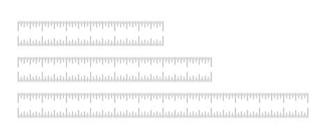Measuring chart with 6, 8, 12 inches. Ruler scales set. Black sewing tool thin mockup. Length measurement math, distance, height ruler simple pattern. vector