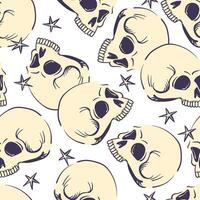 Seamless pattern with human cranium. stylized skulls isolated on white background. Background with human bone for Halloween decor or product design in mystical style. vector