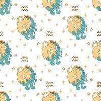 Aquarius seamless pattern with pastel water jug flow vector