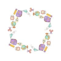 Square school frame with supplies and flying planes vector