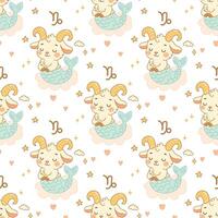 Capricorn seamless pattern with cute sea goat design vector