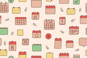 Fashionable colorful Seamless pattern of calendar planner icons. Reminder event signs. vector
