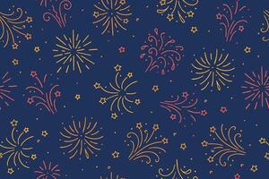 Seamless pattern of colorful fireworks in doodle style.Exploding holiday fireworks, for holiday banner, poster, flyer, greeting card, decorative elements. vector