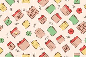 Colorful bright Seamless pattern of calendar planner icons. Reminder event signs. Calendar notification icon. Business plan schedule. . illustration vector