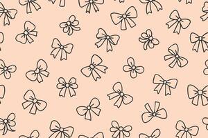 Seamless pattern of black line icons of bows hand drawn. Decorative festive design for birthday packaging in doodle style vector
