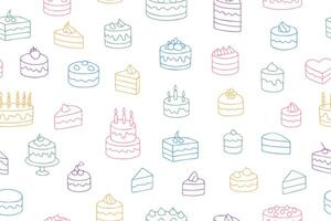 Seamless pattern of hand drawn cakes, cupcakes. Doodle style. vector