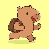 Cute Cartoon Capybara Running with a Backpack vector