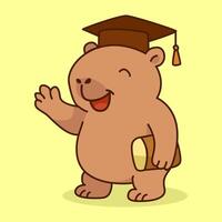 Cute cartoon capybara graduating and waving with a diploma vector