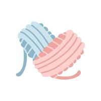 Two skeins of thread are arranged in the shape of a heart. Love for knitting, cozy atmosphere. Handmade. Flat color isolated illustration. For postcards, packaging, posts, theme of care and coziness vector