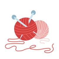 Round balls next to knitting needles inside. An isolated item for handicrafts. cozy atmosphere. flat color illustration. For designing websites about knitting, handicrafts, printed products, hobby vector