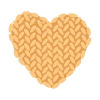 Knitted heart made of cotton threads. Knitting, handwork. A cozy atmosphere. A flat colored isolated illustration. For postcards, packaging design, social media posts, prints, and romantic projects vector
