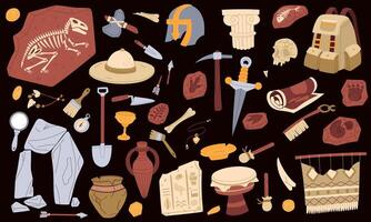 Collection of archaeological tools and artifacts vector