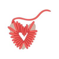 Ball yarn wound on a heart to make pompoms. Cozy atmosphere. Handmade. Flat color isolated illustration. For postcards, packaging design, social media posts, the theme of care and coziness vector