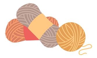 variety of colored yarns in a package and a ball of yarn. An isolated group of items for handicrafts. cozy atmosphere. flat color illustration. For knitting, handicrafts, printed products, or hobby vector