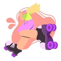 Roller skating character leaning forward in action wearing vibrant clothes and purple skates vector