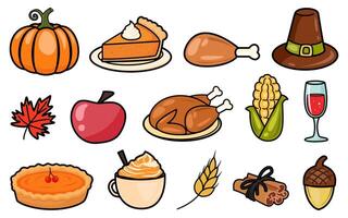 Thanksgiving element. collection of cute cartoon items. vector