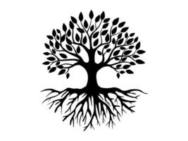 Black Trees and root with leaves look beautiful and refreshing. Tree and roots logo. vector