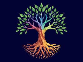 Tree of life logo concept or Trees and root with leaves colorful look beautiful and refreshing. Tree and roots LOGO style. vector