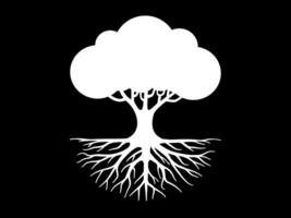 Tree of life is visually represented in this stark black and white silhouette logo. vector