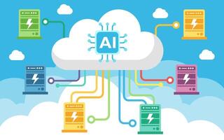 Cloud AI server network illustration vector