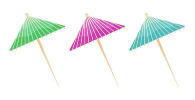 Three colorful cocktail umbrellas in a minimalist flat style, tropical parties vector
