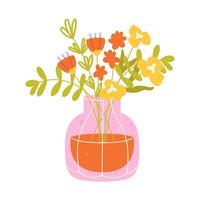 Vase with a bouquet of spring flowers on a white background vector