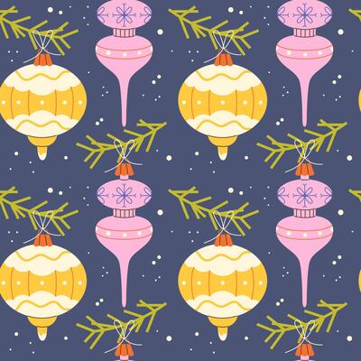 Christmas seamless pattern with Christmas tree decorations