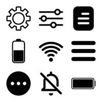 Collection Of Black And White Mobile App Icons Representing Various Functions And Settings vector