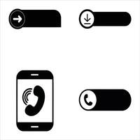 Set Of Four Black And White Icons Arrow Download Phone Call Symbol Minimalist vector