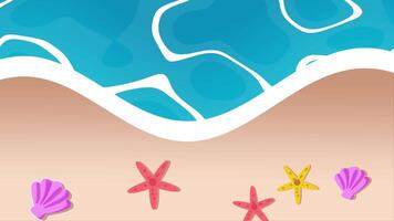 A Colorful Beach Scene with Shells and Vibrant Ocean Waves on a Sandy Shore video