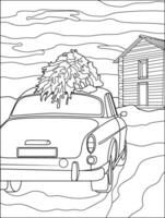the car is carrying the new year tree vector
