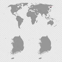 South Korea Map Set with World Location. vector