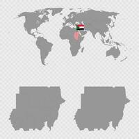 Sudan Map Set with World Location. vector