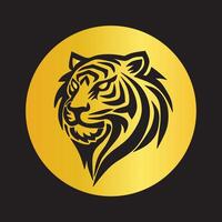 Golden Tiger Emblem With Black Background Symbolizing Strength and Elegance. vector