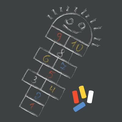 Chalk pattern, hopscotch jumping game outdoors for kids. Hopscotch illustration