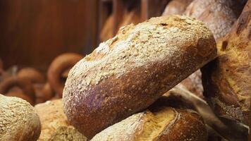 Fresh bread loaves displayed at local bakery video