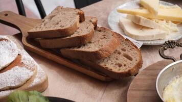Scrumptious breakfast spread with fresh bread and cheese video