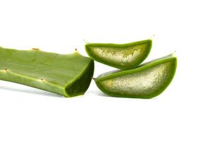 Close-Up of Fresh Aloe Vera Slices Isolated on White Background photo