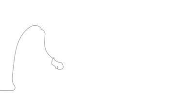 Continuous one line drawing of full length portrait of a senior man with a knee pain walking with a cane. Minimal outline concept. video