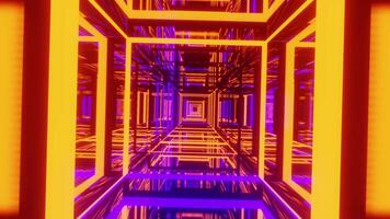 A tunnel with neon lights and a yellow and purple background 4k VJ loop video