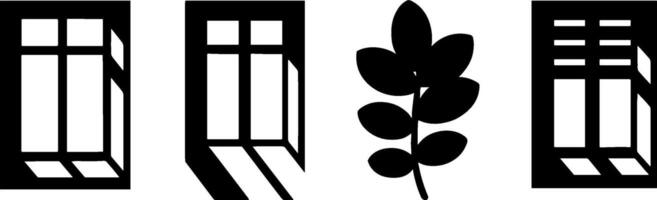 Black Window Plant Set Simple Home Elements vector