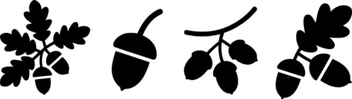Silhouette Oak Acorn Branches Set Autumn Natures vector