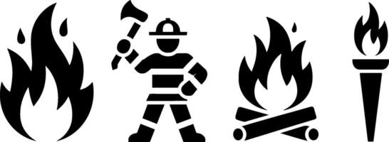 Fire Flame Flamefighter Axe Torch Campfires Set vector