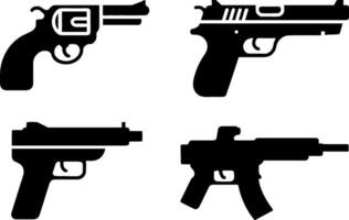 Firearms Revolver Pistol Submachine Rifle Assault Weapon Set vector